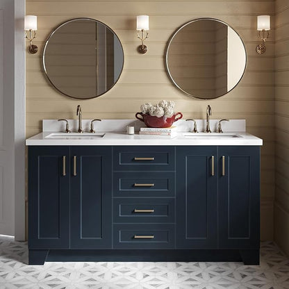 ARIEL Taylor 66-inch Bathroom Vanity with Sink,Solid Wood, 1.5-inch Pure White Quartz Countertop, Double Rectangular Porcelain Sink, 4 Soft Closing Doors, 5 Dovetail Drawers, Midnight Blue