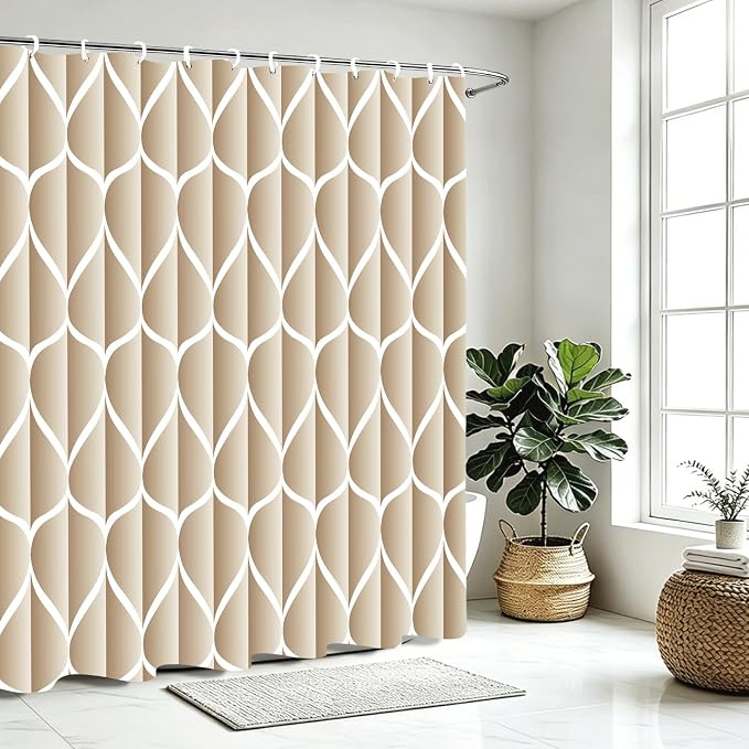 Gelbchu Geometric Shower Curtain for Bathroom, Cream, 72x72 | with Hooks, Premium Polyester, Quick Dry, Water Repellent, Machine Washable, Rustproof Grommets, Modern Minimalist