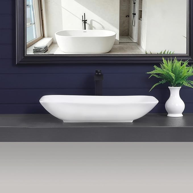Vessel Sink 28"x16" Rectangular Bathroom Sink Modern White Porcelain Ceramic Above Counter Vanity Sink for Bathrooms Art Basin