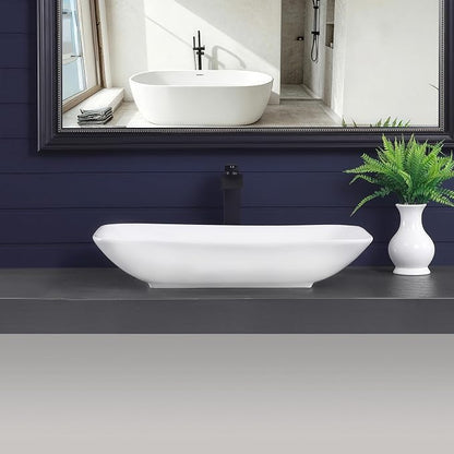 Vessel Sink 28"x16" Rectangular Bathroom Sink Modern White Porcelain Ceramic Above Counter Vanity Sink for Bathrooms Art Basin