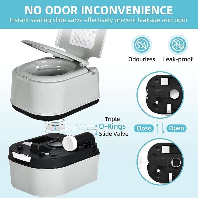 YITAMOTOR 6.34 Gal Portable Toilet Camping Porta Potty w/Paper Collection | Indoor Outdoor RV Toilet with Handle Pump, Leak-Proof OutdoorToilet for RV Travel, Boat, Trips, Grey