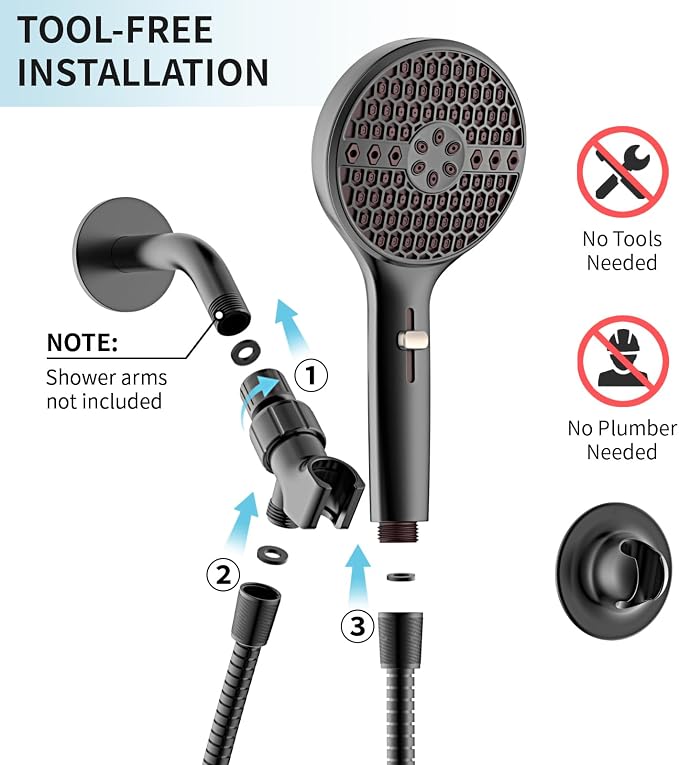 Handheld Shower Head High Pressure, 9-Mode with Power Wash, Matte Black | 71 Inch Kink-Free Hose, Adjustable Bracket, Patented Push-Slide Control, Leakproof for Low Water Pressure