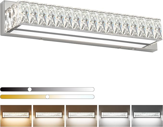 Crystal Vanity Lights for Bathroom 18W LED Bathroom Light Bar Modern Chrome Lighting Fixtures Over Mirror for Bath 22.8 inch