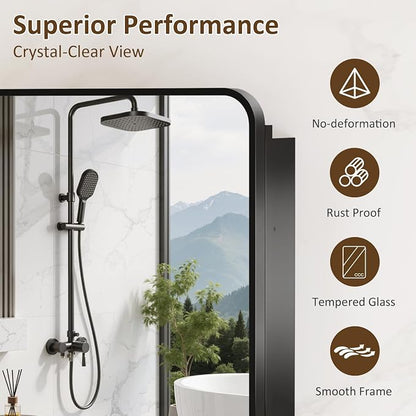 Medicine Cabinet Mirror 60x32 Inch, Triple-Door Bathroom Mirror Cabinet with Glass Adjustable Shelves, 3-Compartment Bathroom Mirror with Storage Recessed or Wall Mount