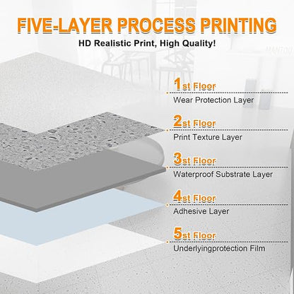 Peel and Stick Floor Tile 10-Pack 12 x 12 inch,Self-Adhesive Waterproof Vinyl Flooring Plank for Bathroom,Kitchen,Dining Room,Bedrooms,Cover 10 Sq. Ft,Modern Terrazzo