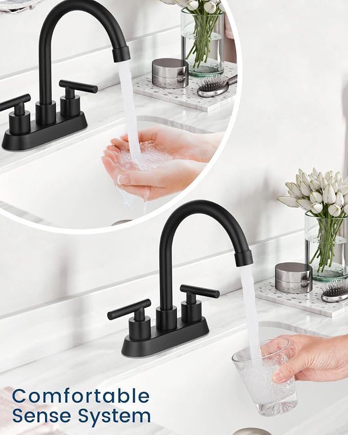 Airuida 4 Inch Centerset Matte Black Bathroom Sink Faucet | 2 Handle,with Pop Up Drain,Sink Faucet Bathroom