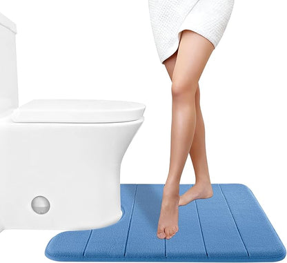 Yimobra Memory Foam Toilet Bath Mat U-Shaped, Soft and Comfortable, Super Water Absorption, Non-Slip, Thick, Machine Wash and Easier to Dry for Bathroom Commode Contour Rug, 24 X 20 Inches, Blue