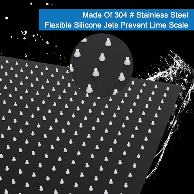 Shower Head with Extension Arm, High Pressure Square with ShowerArm, Stainless Steel Rainfall-Waterfall Full Body Coverage (16'' Shower with 20'' Arm, Matte Black)
