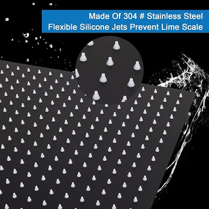 Shower Head with Extension Arm, High Pressure Square with ShowerArm, Stainless Steel Rainfall-Waterfall Full Body Coverage (16'' Shower with 20'' Arm, Matte Black)