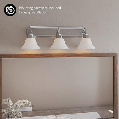Design House Millbridge 3-Light Vanity Light, Satin Nickel Finish, Frosted Glass Shades, Dimmable, Bathroom Wall Fixture – Design House, 517383