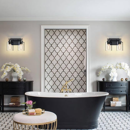 Bathroom Vanity Light Over Mirror,Bathroom Light Fixture Wall Sconce Lighting for Bedroom,Living Room (Black, 2-Light)