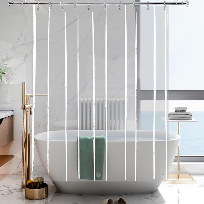 Clear Stall Size Shower Curtain Liner 60x84 for RV Tiny Bathroom | Transparent PEVA Vinyl Waterproof Shower Liner Weights for Stand Up Single Narrow Bathroom Camper with S/S Hooks