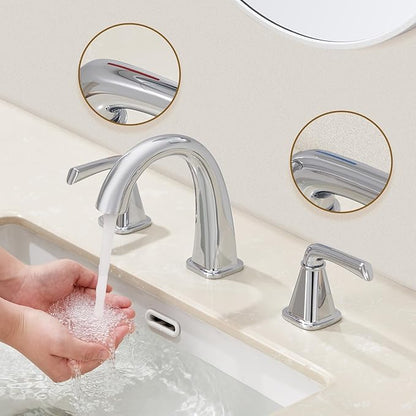 Widespread Bathroom Faucet 3 Hole, Polished Chrome Bathroom Sink Faucet, 2 Handle Brass Bathroom Faucets for Vanity Faucet with Pop Up Drain and 2 Supply Lines