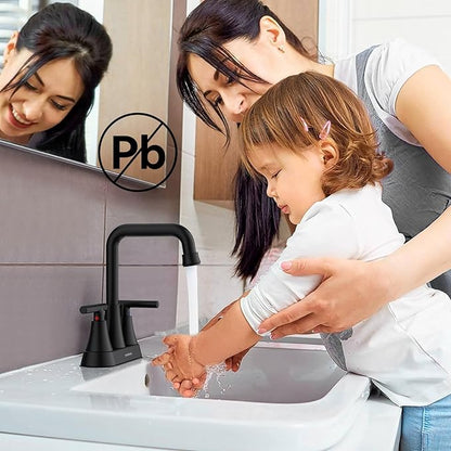 Matte Black Bathroom Sink Faucet, Hurran 4 inch Bathroom Faucets for Sink 3 Hole with Pop-up Drain and Supply Lines, Stainless Steel 2-Handle Centerset Faucet for Vanity RV Restroom