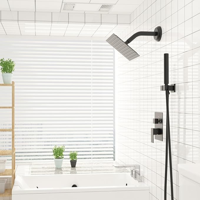 8 In Rain Shower Head High Pressure Rainfall Shower Head Matte Black | Square Rain Bathroom Showerhead, High Flow, Large Stainless Steel, Ceiling Mounted, Wall Mounted, Waterfall Full Body