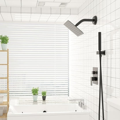 8 In Rain Shower Head High Pressure Rainfall Shower Head Matte Black | Square Rain Bathroom Showerhead, High Flow, Large Stainless Steel, Ceiling Mounted, Wall Mounted, Waterfall Full Body