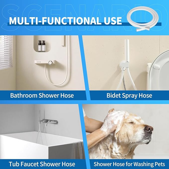 Extra Long Replacement Shower Hose Extension Handheld Shower Head Hose 59 Inches Flexible and Durable with Brass Insert and Nut rv shower head with hose