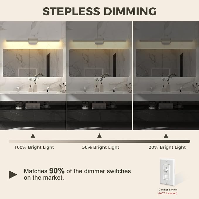 JUSHENG Brushed Nickel Modern LED Vanity Lights for Bathroom Light Fixtures, 47.24 Inch 42W 5CCT Dimmable Vanity Light Bar Bathroom Lighting