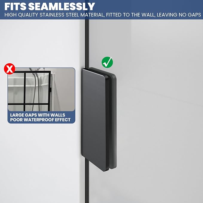 Bathroom Shower Glass Door 28.5" W×78.75" H, 3/8"(10mm) Thick Clear Tempered Glass Panel with Clamps, Fixed Frameless Waterproof Shower Door, Matte Black