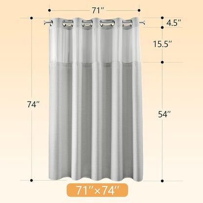 River Dream Gray Cotton Blend Fabric Shower Curtain Set with Liner, 71x74 | Waffle Weave, No Hook Needed, with Snap in Replacement Liner, Top Sheer Window, Hotel Quality Fabric for Bathroom