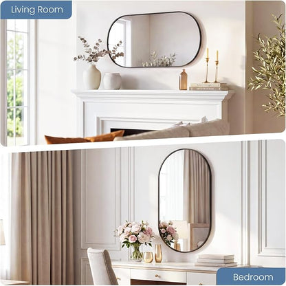 Sweetcrispy Oval Bathroom Wall Mirror, Vanity Mirror, 24x36 Inch | Metal Frame Tempered Glass, Over Sink Living Room, Bedroom Entryway Hang, Horizontal or Vertical, Black