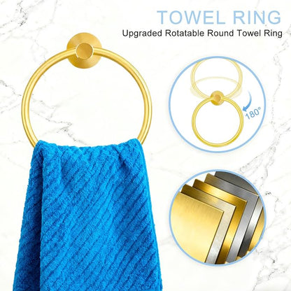 Upgraded & Thickened 5-Piece Brushed Gold Bathroom Hardware Set, 5-in-1 Towel Rack Kit, 23.6 Inch SUS304 Stainless Steel Towel Bar & Toilet Paper Holder, Modern Gold Bathroom Accessories (5 Pack)
