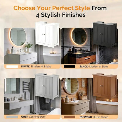 Bonnlo Pedestal Sink Storage Cabinet, 24" Espresso Under Sink Bathroom Storage Cabinet with 2 Doors and Adjustable Shelf, Traditional Bathroom Space Saver Organizer for Small Spaces, Water-Resistant