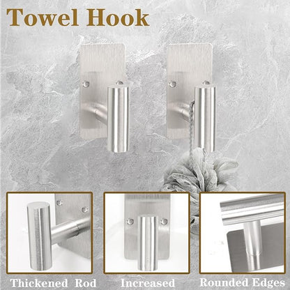 5 Pcs Self Adhesive Bathroom Hardware Set, Stainless Steel Towel Rack Set Include Adjustable 24In Bath Towel Bar+Toilet Paper Holder+3 Towel/Robe Hooks Bathroom Accessory Kit(Brushed Nickel)