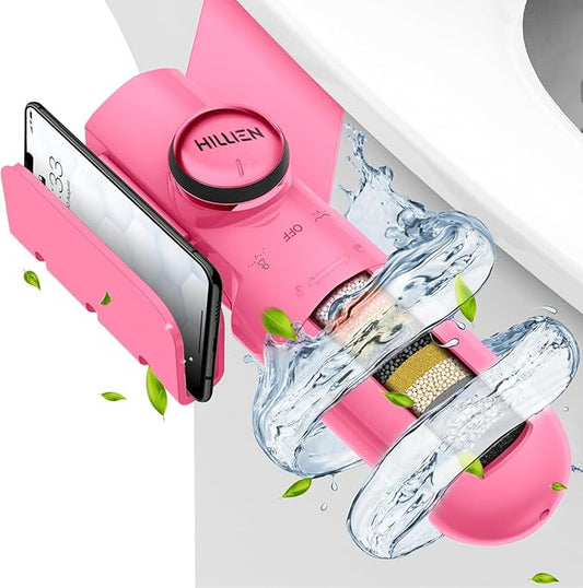 Ultra-Slim Bidet Attachment for Toilet with Filter, Removes Chlorine, Non-Electric Dual Nozzles(Frontal/Rear) Bidet Toilet Seat Attachment with Pressure Controls, No Gaps No Leaks, pH balanced(Pink)
