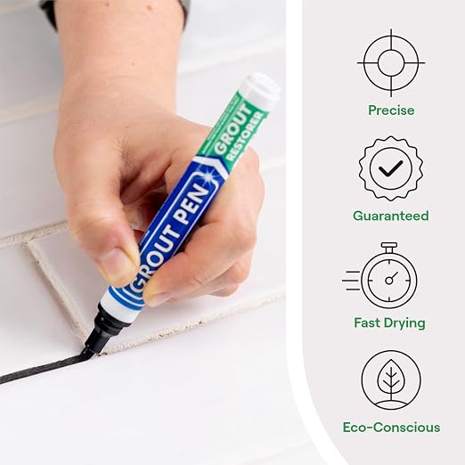 Grout Pen Black Tile Grout Paint Marker - 2 Pack w/Extra Tips (7mL) | Waterproof Grout Refresh Restorer for Kitchen & Bathroom, Tile Grout Colorant and Sealer Pens - Narrow Tip 5mm - Black
