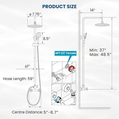 gotonovo Outdoor Shower 304 Stainless Steel, Matte Black, Cross Handle | Rain 8 Inch Outdoor Shower Head with Handheld Kit Fixtures System Faucet Set with Valve Wall Mount for Seaside Backyard Pool