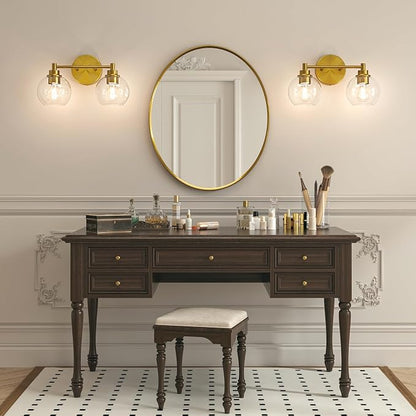 VONLUCE 2 Light Bathroom Vanity Light Fixtures, Gold Finish | Globe Glass Shades, E26 Sockets, Easy to install, Vanity Lights for Bedroom Hallway Living Room