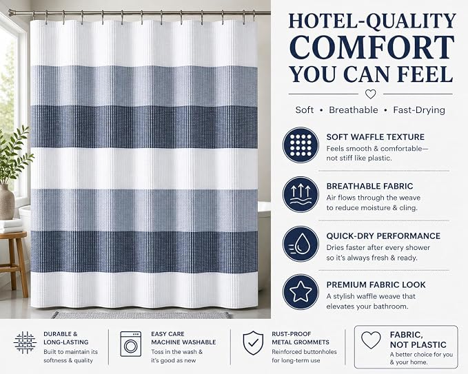 Dainty Home Ombre Waffle Weave Shower Curtain (Navy)