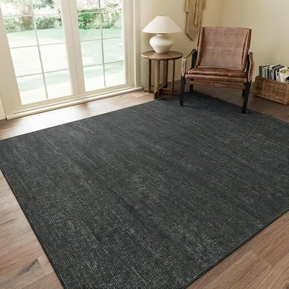 Garvee Black Rug for Living Room 4x6 Modern Solid Color Washable Rugs | Non Slip Stain Resistant Neutral Textured Non Shedding Low Pile Contemporary Soft Rug for Bedroom Dining Room Nursery