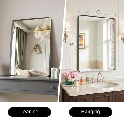 30"x22"Bathroom Mirror for Wall Metal Framed Brushed Nickel | Anti-Rust, HD Reflection Anti-Desilvering, Distortion Free, Tempered and Shatter-Proof Wall Mounted Mirror