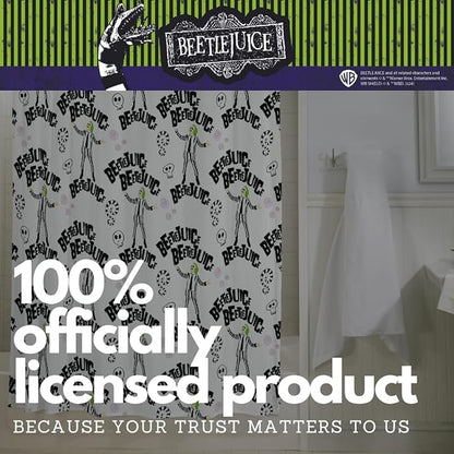 Beetlejuice Halloween 13-Piece Shower Curtain Set, 72 x 72 Inch Fabric Curtain with Hooks, Bathroom Decor, Machine Washable, (100% Officially Licensed Product) by Franco Collectibles