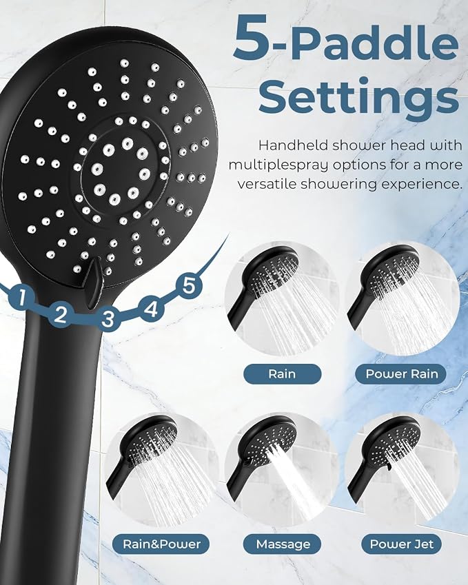 Shower Head with Handheld,High Pressure Black Slide Bar Shower Head | Regaderas Para Shower,11.8" Rectangular,Shower Head,Dual Shower Head,Bathroom Decor,Extension Arm,5 Spray Mode