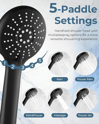 Shower Head with Handheld,High Pressure Black Slide Bar Shower Head | Regaderas Para Shower,11.8" Rectangular,Shower Head,Dual Shower Head,Bathroom Decor,Extension Arm,5 Spray Mode