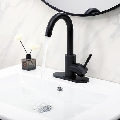 Comllen Matte Black Bar Faucets, Black Bathroom Faucet 1 Hole, 360° Swivel, Small Single Handle Bar Sink Faucet with Deck Plate for Bathroom Bar Kitchen RV Camper Outdoor Laundry Vanity Lavatory
