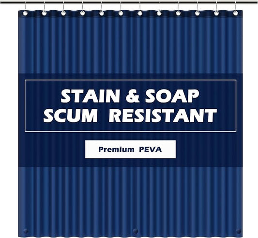 EHZNZIE Shower Curtain Liner Light Weight PEVA, Shower Liner 72x72 Inches, Waterproof, No Chemical Smell with 12 Rust Proof Metal Grommets for Bathroom Shower Curtain, Navy Blue