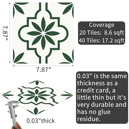 MORCART Peel and Stick Floor Tile, Vinyl Flooring Waterproof, DIY Flooring for Bathroom, Kitchen, Fireplace, Pet House, Stairs, Bedrooms, Wall (40PCS,7.87" x 7.87",Green)