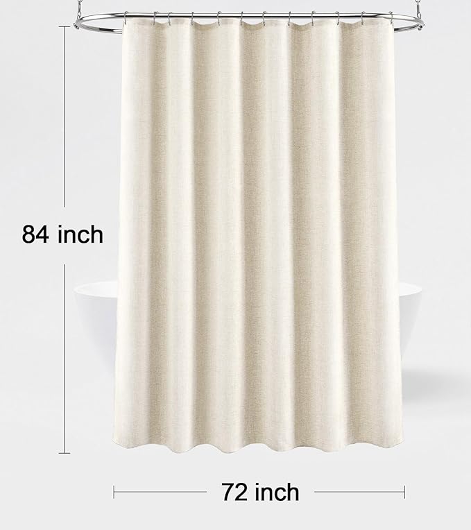 Linen Shower Curtain Flax Cream, Fabric Boho Farmhouse Shower Curtains for Bathroom Cream Cotton Natural Cloth Liner Set 72" W x 84" L