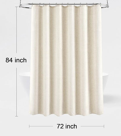 Linen Shower Curtain Flax Cream, Fabric Boho Farmhouse Shower Curtains for Bathroom Cream Cotton Natural Cloth Liner Set 72" W x 84" L