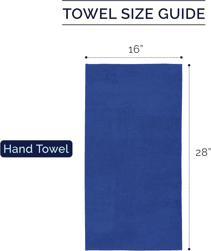 Elegant Comfort Premium Turkish Cotton 4 Pack Hand Towel Set - 16 x 28 inch, Luxurious Hotel Spa Quality 100% Turkish Cotton 4PC Hand Towel Set - Highly Absorbent - Soft Bathroom Towels, Royal Blue