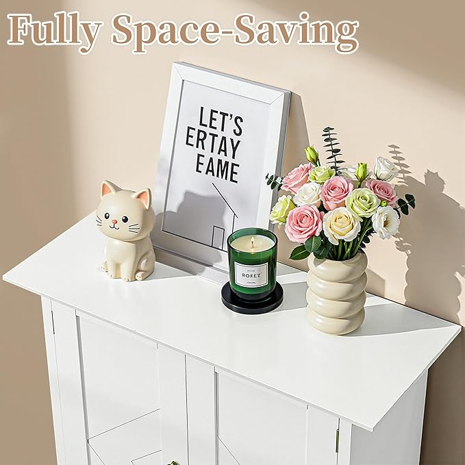 VECELO Bathroom Wall Mounted Medicine Cabinet, Over The Toilet Storage with Adjustable Shelf and 2 Doors, Space Saving Cupboard for Kitchen, Living Room, Bedroom, Entryway, White