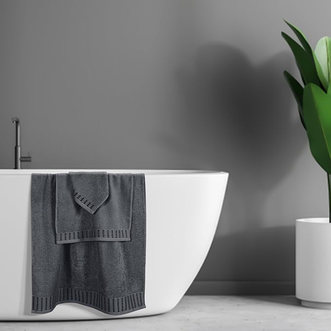 Ultra Soft 3 Pack Cotton Towel Set, Contains a Bath Towels 28x55 inch, a Hand Towels 16x24 inch & a Wash Cloths 12x12 inch, Ideal Everyday use, Compact & Lightweight - Charcoal Grey