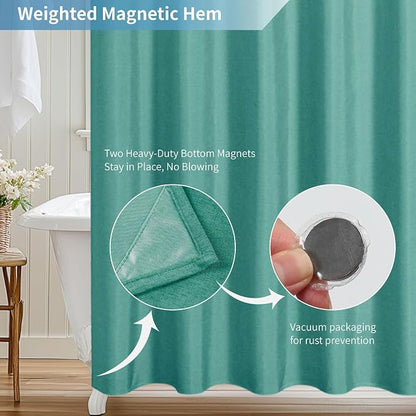 Waterproof Fabric Shower Curtain,No Liner Needed,72x72,Teal | 2-in-1 Design,Linen Textured,100% Waterproof TPU-Laminated Backing,Magnetic Weighted,Machine Washable,For Bathroom,Hotel