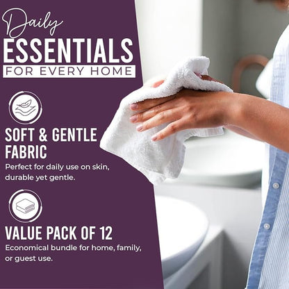 DAN RIVER 12 Pack Cotton Wash Cloths Set for Showering [12x12] Purple | Lighter Weight, Quick to Dry, Super Soft & Absorbent Face Towels, Hotel Quality, Perfect for Bathroom, Gym, Spa