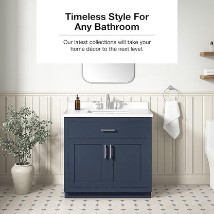 OVE Decors Bailey 36 in. Single Sink Freestanding Midnight Blue Bathroom Vanity with White Quartz Top and Matching Backsplash