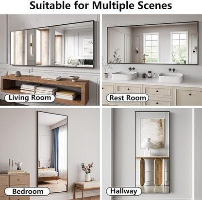 Koonmi Bathroom Mirror 30x71 Matte Black Bathroom Wall-Mounted Mirrors, Modern Rectangle Vanity Mirror, HD Tempered Glass, Aluminum Alloy Frame Allow to Hang Horizontally or Vertically